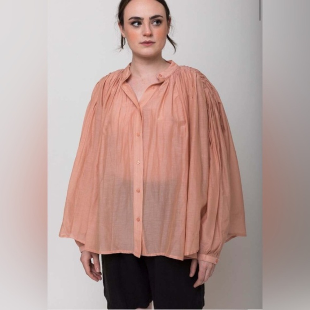 NWT! V.DE.VINSTER Size L • Powder Pink Lily Boho Button Down Blouse Top.